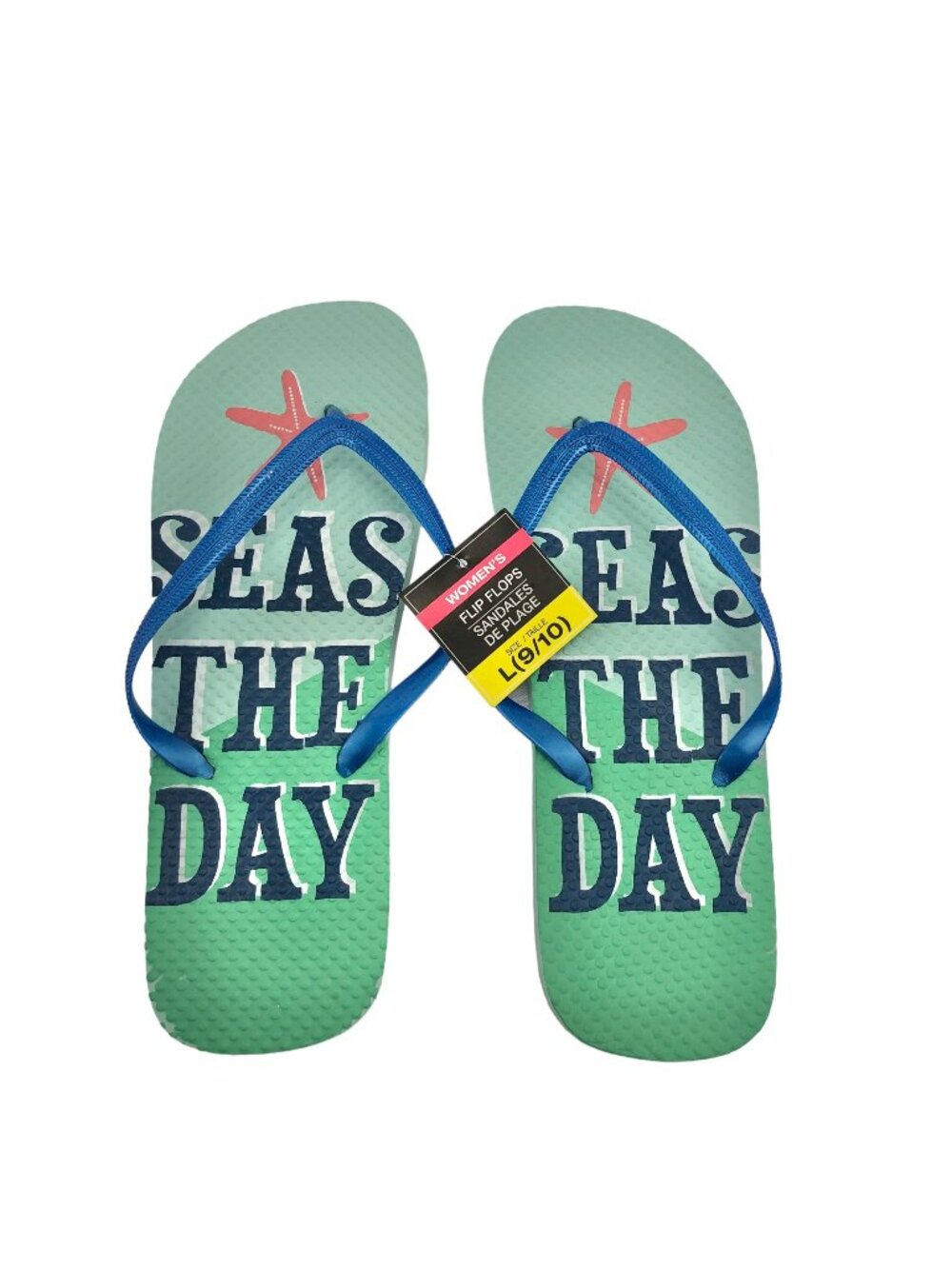 Seas The Day Womens Flip Flops Sandals Size L 9/10 Green Beach Design